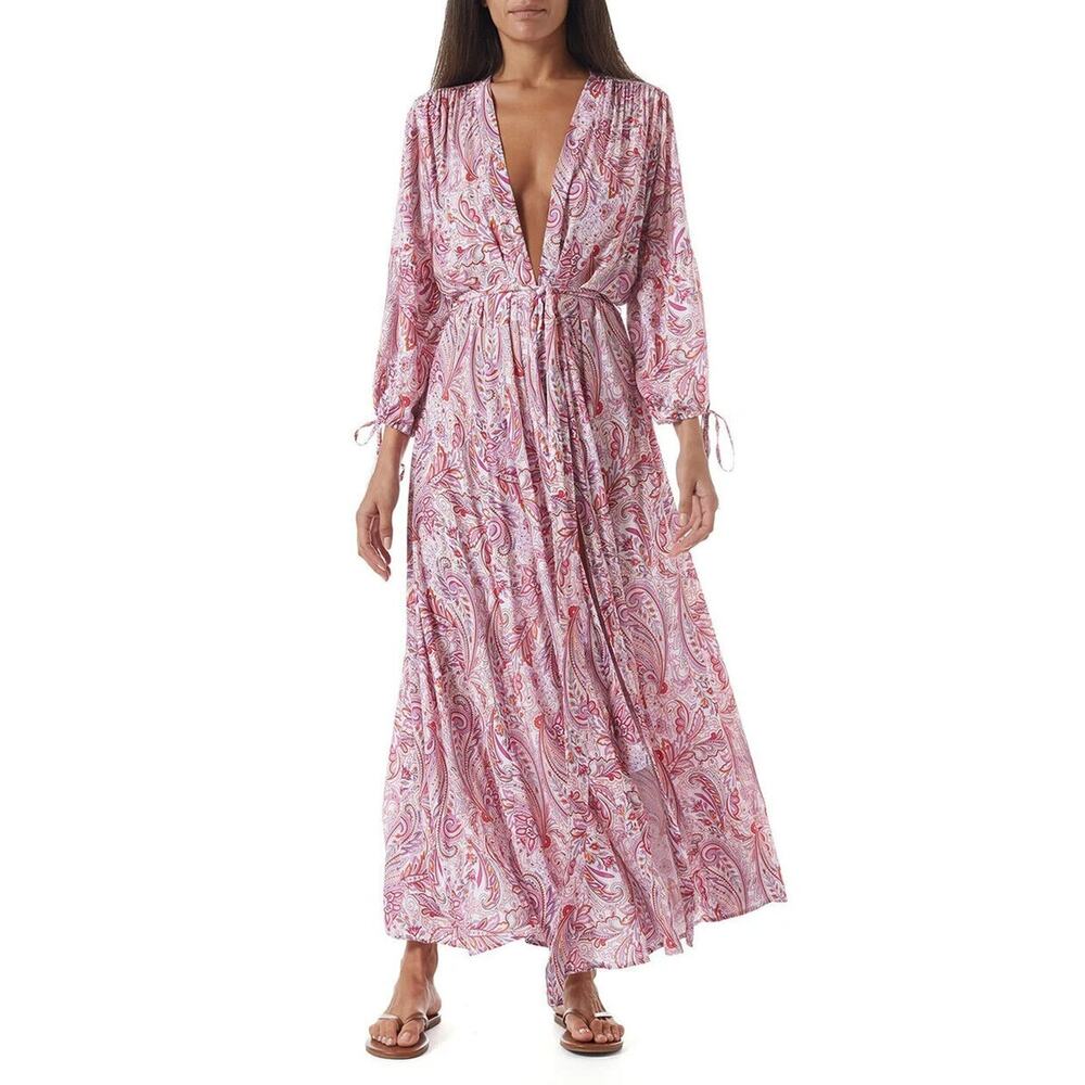 Melissa Odabash NWT Gabby Floral Tie Waist Kaftan Cover Up Pink Size XS - Picture 4 of 8